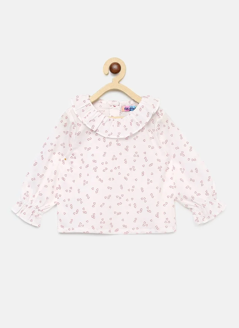 Nautinati Girls' 100% Cotton A-line Solid Heart-shaped Pocket Pinafore Dress with Ruffled All-over Print Top